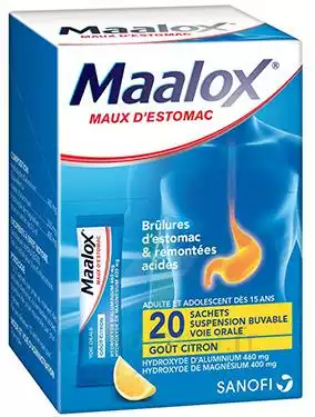 Maalox Maux D'estomac Hydroxyde D'aluminium/hydroxyde De Magnesium 460 Mg/400 Mg, Suspension Buvable En Sachet à PERONNE